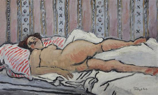 Franz Pribyl (1915-1975) Reclining female nude 10.5 x 17.5in.
